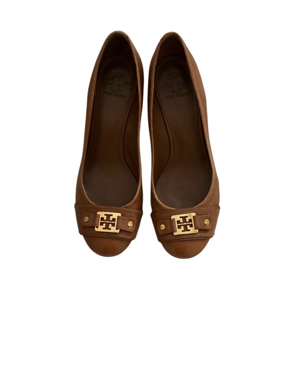 Tory Burch Ambrose leather wedge pumps in a brown‎ color Sz 11